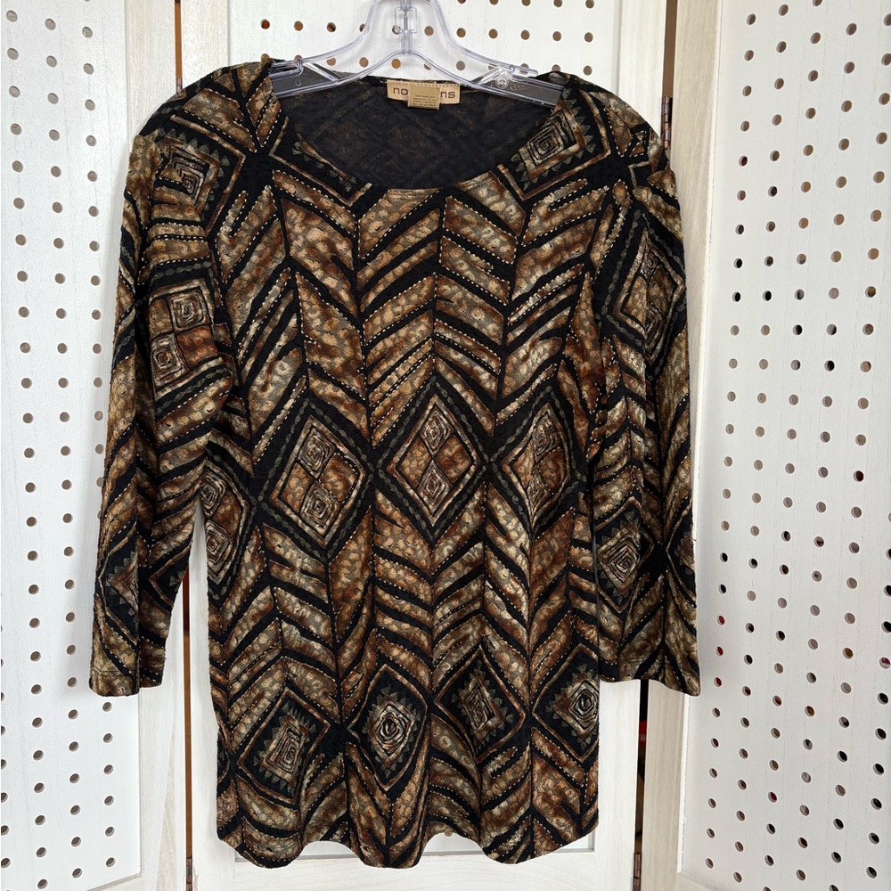 Notations Black and Brown Geometric Blouse